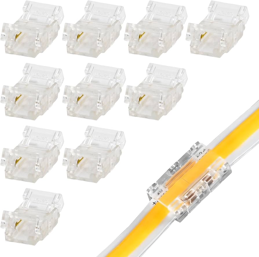 2-Pin 8mm COB LED Strip Light Connector (Transparent Clip) - No Dark Spots